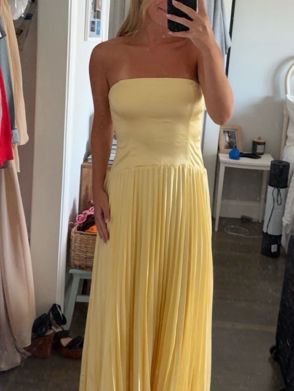 Abercrombie & Fitch Strapless Satin Maxi Dress in Pale Gold - Picture 3 of 3